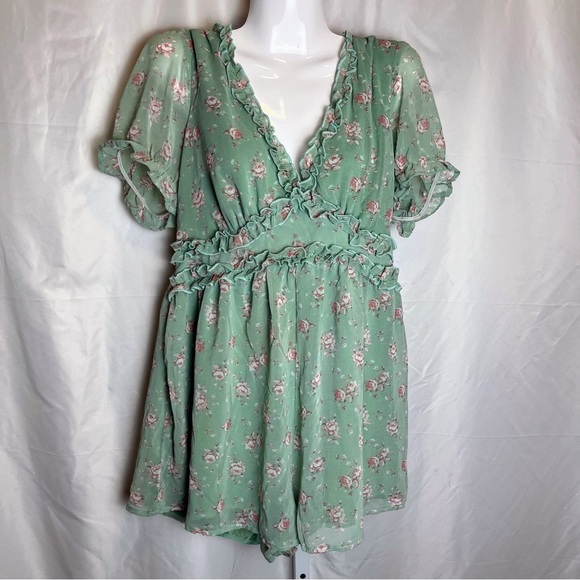 Trixxi Mint Green Floral Romper XL NWT Ruffle Babydoll Cottagecore Fairycore - Picture 3 of 13